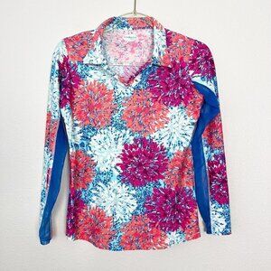 Southwind Apparel Floral Long Sleeve Polo Golf Sun Swim Sport Athletic Shirt XS